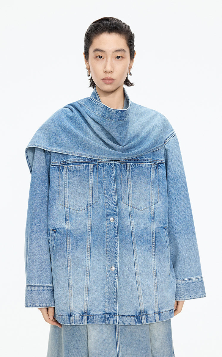 Jacket / JNBY Oversize Detachable Scarf Denim Jacket Blue
