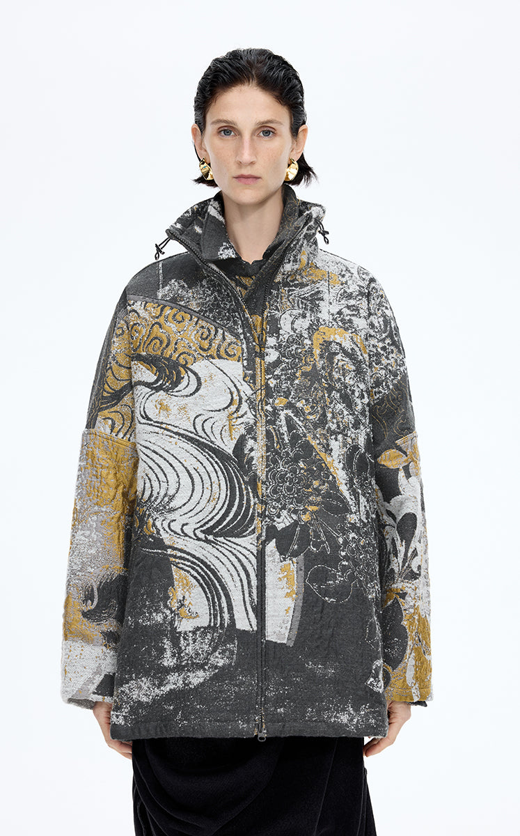 Coat / JNBY A-Line Jacquard Wool Blend Jacket