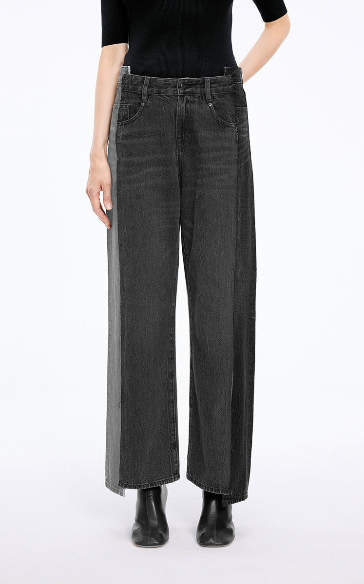 Pants / JNBY Contrast Panels Straight-Leg Jeans grey