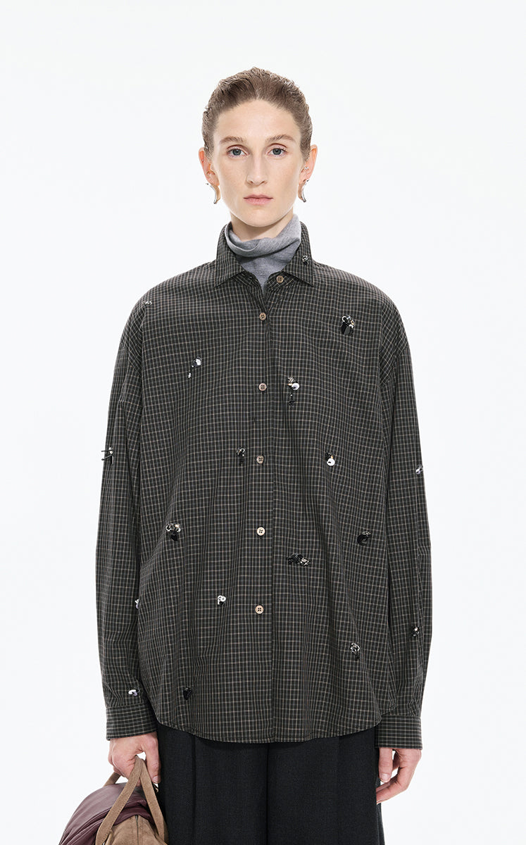 Shirt / JNBY Oversized Beaded Cotton Poplin Shirt Black