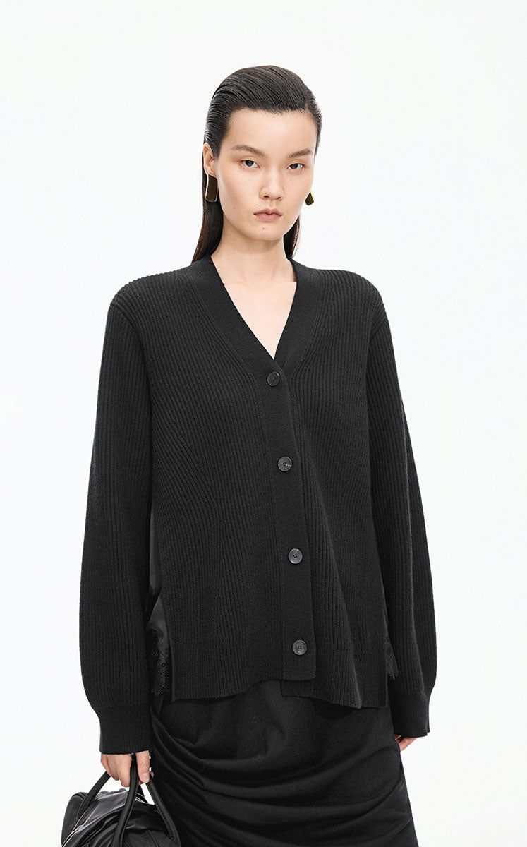 Sweater / JNBY Wool-Silk Longline Open Cardigan