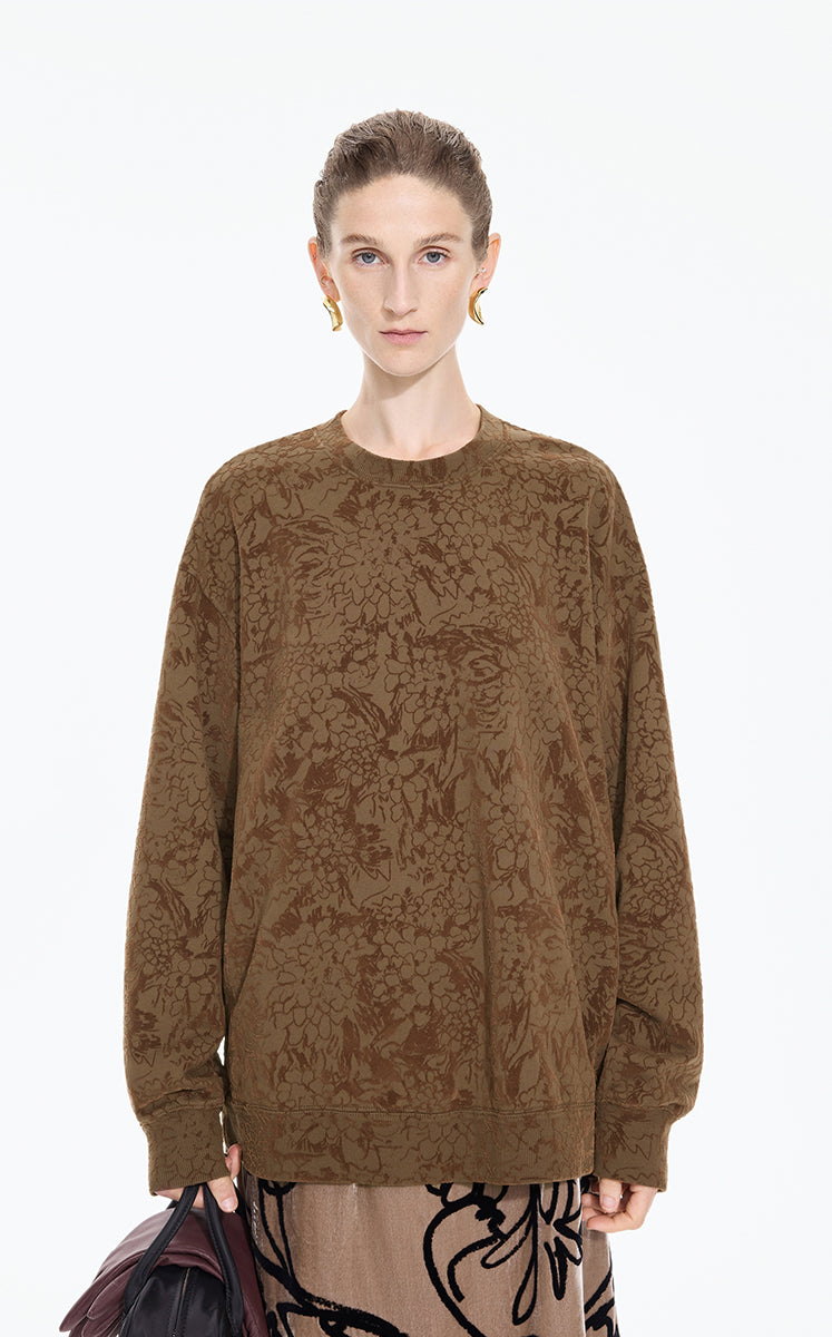 Sweatshirt / JNBY Oversized Flocked Floral Detail Pullover Brown