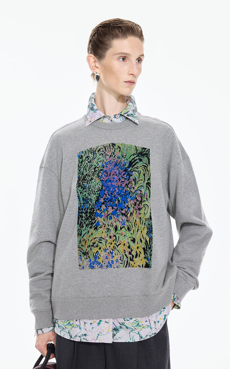 Sweatshirt / JNBY Floral motif Cotton Pullover Grey