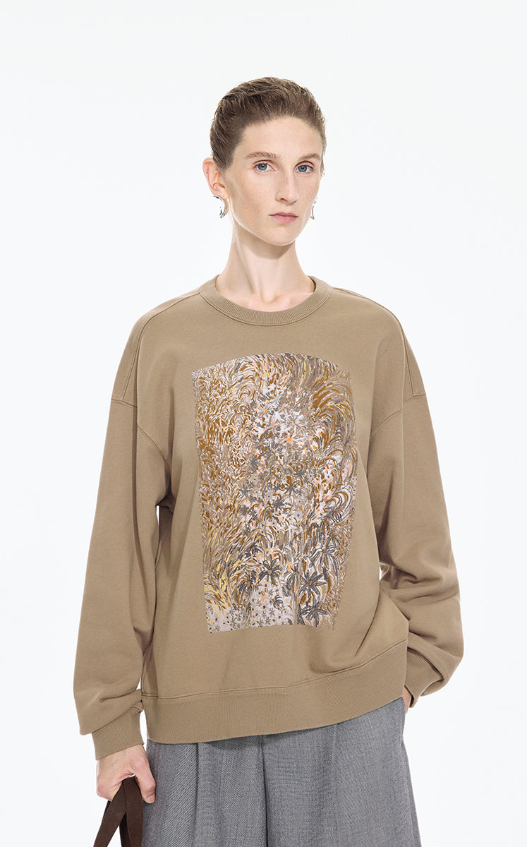 Sweatshirt / JNBY Floral motif Cotton Pullover Grey Brown