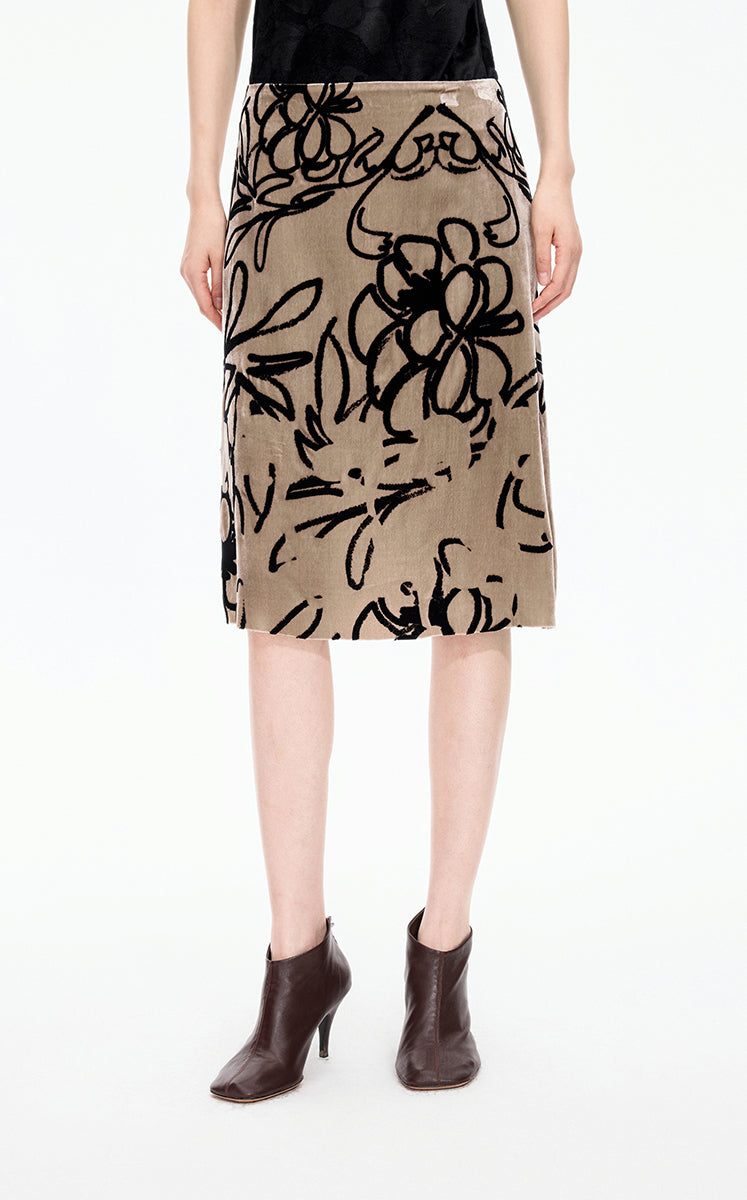 Skirt / JNBY A-Line Plant Flocked Midi Skirt Kahaki