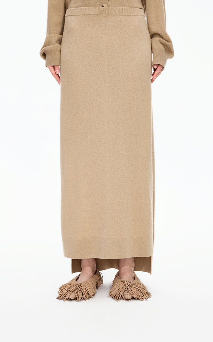 Skirt / JNBY H-Line Wool-Cashmere Long Skirt Tea Kahaki