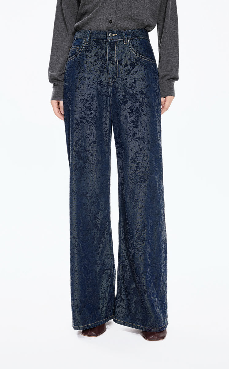 Pants /(ESG)JNBY Hand-Painted Hydrangea Wide-Leg Jeans Blue