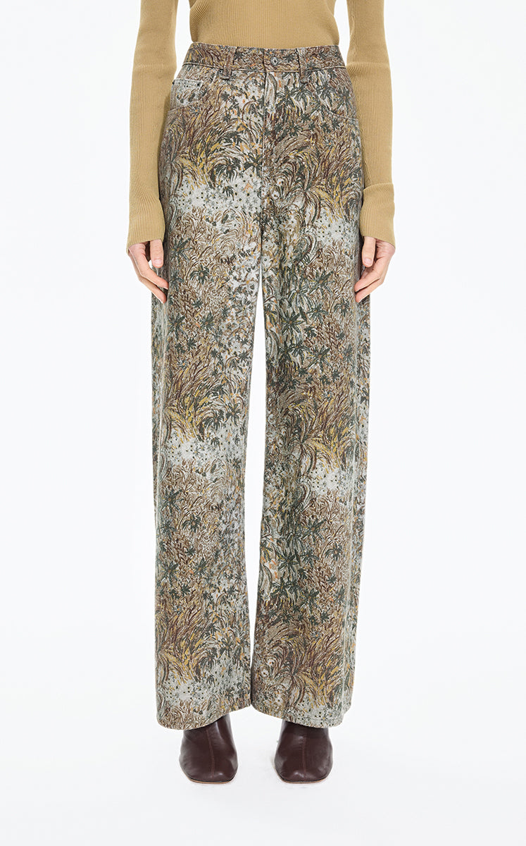 Pants / JNBY Wide-Leg Printed Denim Trousers Brown
