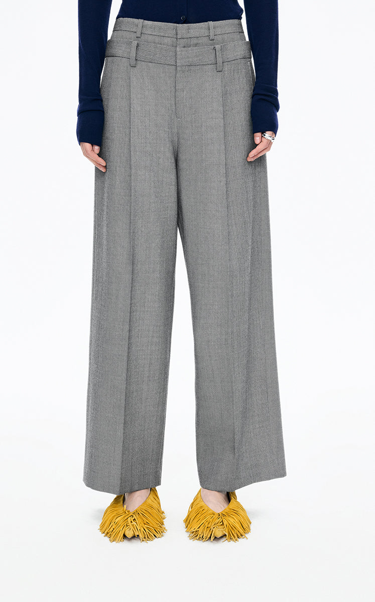 Pants / JNBY Straight-Leg Double-Waist Wool Trousers Grey