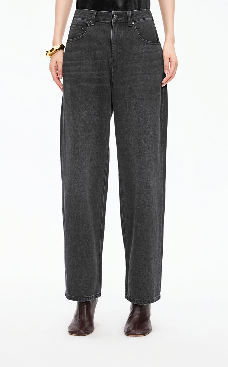 Pants / JNBY Tapered Washed Black Denim Trousers Black