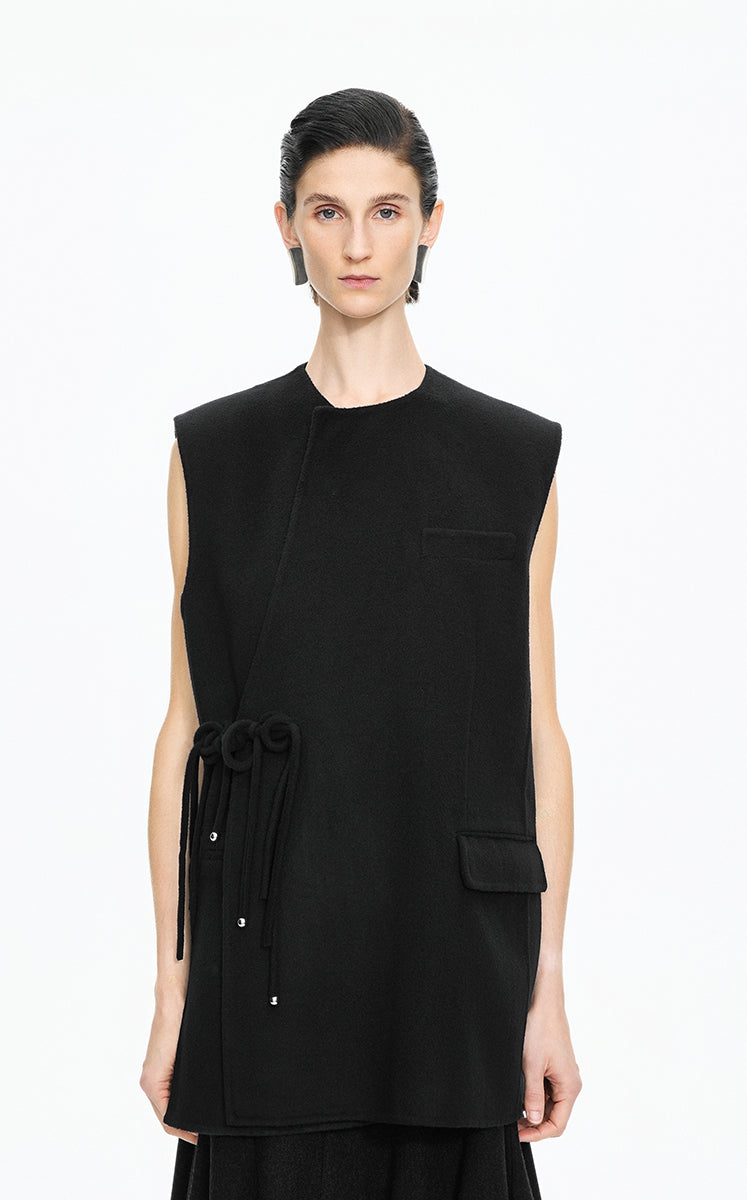 Vest / JNBY Double-Faced Collarless Wool Vest Black