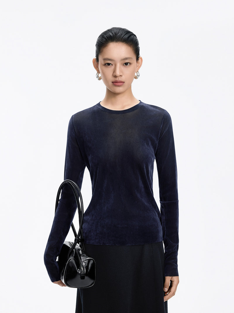 T-Shirt / JNBY Nylon Flocked Mesh Long Sleeve Top