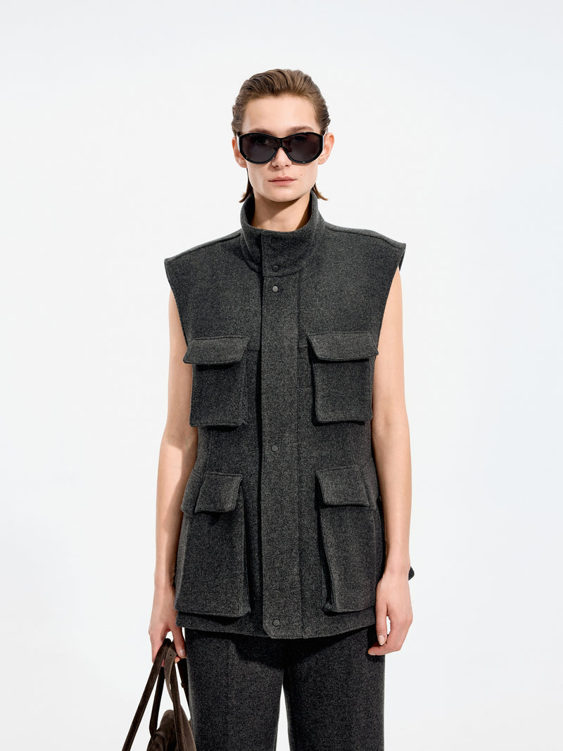 Vest / JNBY Wool Melton Stand Collar Sleeveless Vest