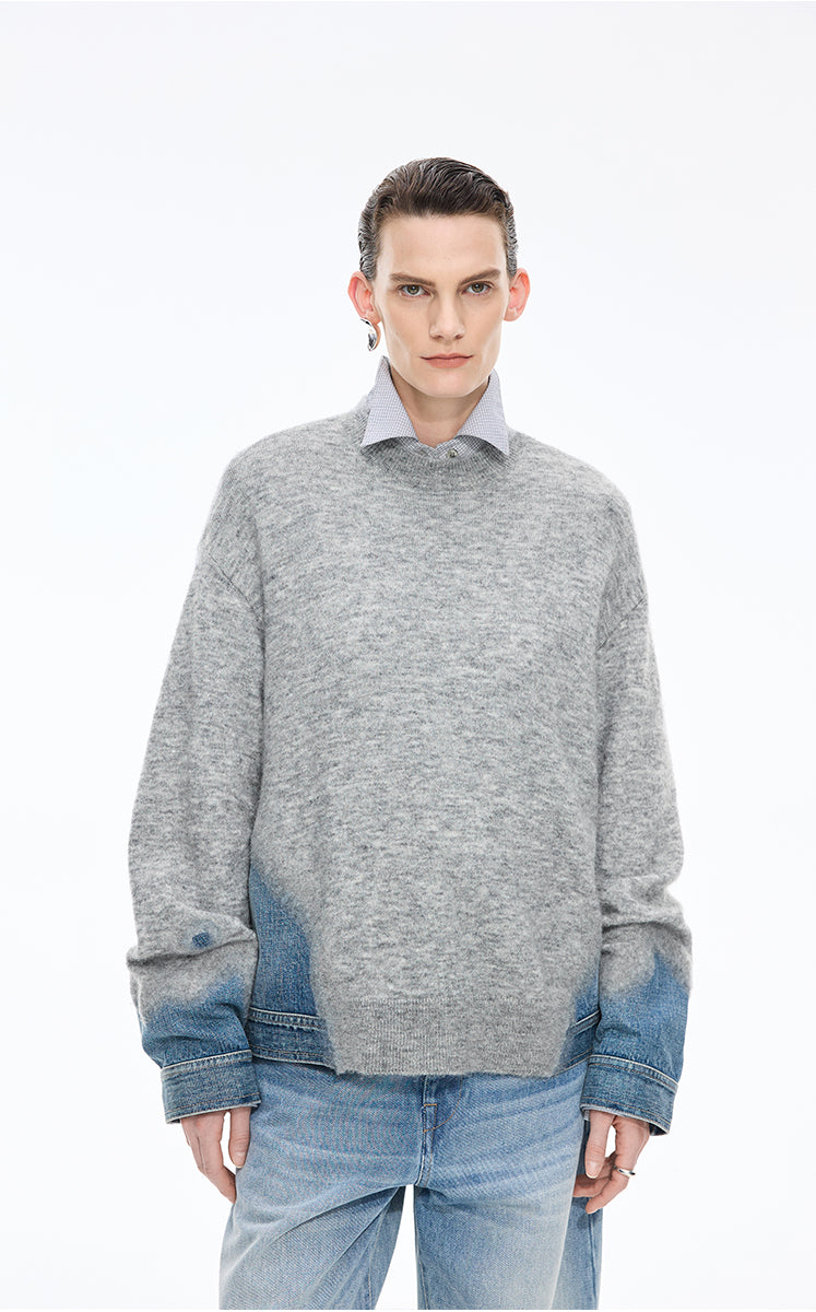Sweater / JNBY Oversized Knitted Denim Panel Pullover