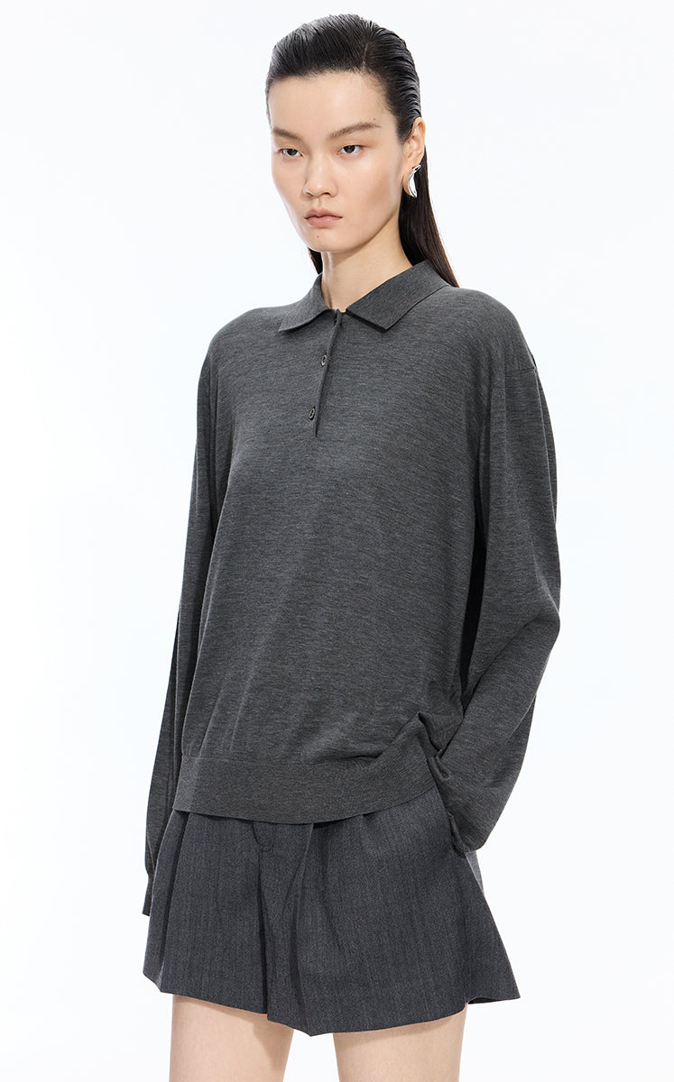 Sweater / JNBY Loose Silk-cotton Long Sleeve Polo