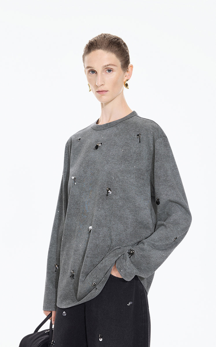 T-Shirt / JNBY Beaded Cotton Long Sleeve Tee