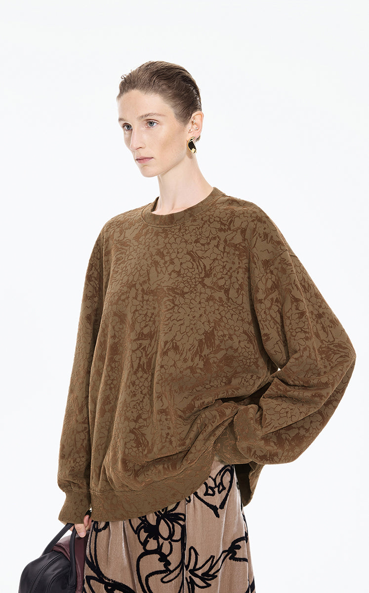 Sweatshirt / JNBY Oversized Flocked Floral Detail Pullover