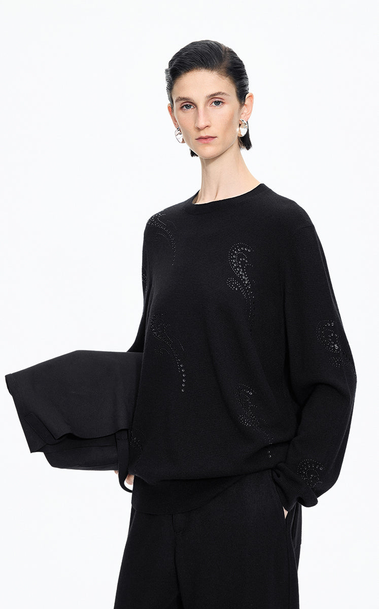 Sweater / JNBY Wool-Cashmere Ripple Crystal Embellished Pullover