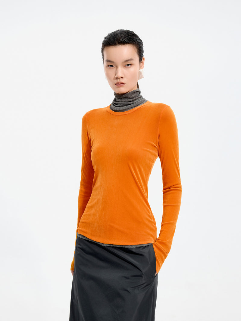 T-Shirt / JNBY Nylon Flocked Mesh Long Sleeve Top
