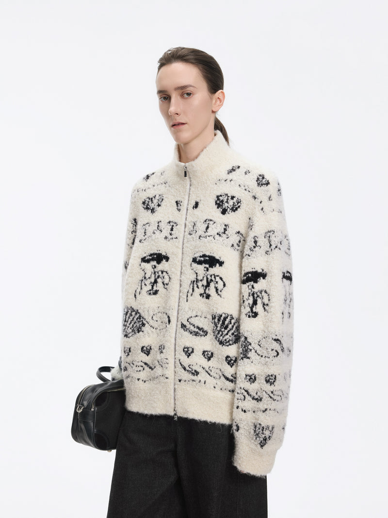 Cardigan / JNBY Alpaca Blend Jacquard Open Front Sweater
