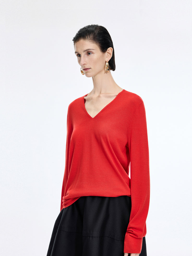 Sweater / JNBY V-Neck Baselan Wool-Silk Blend Pullover