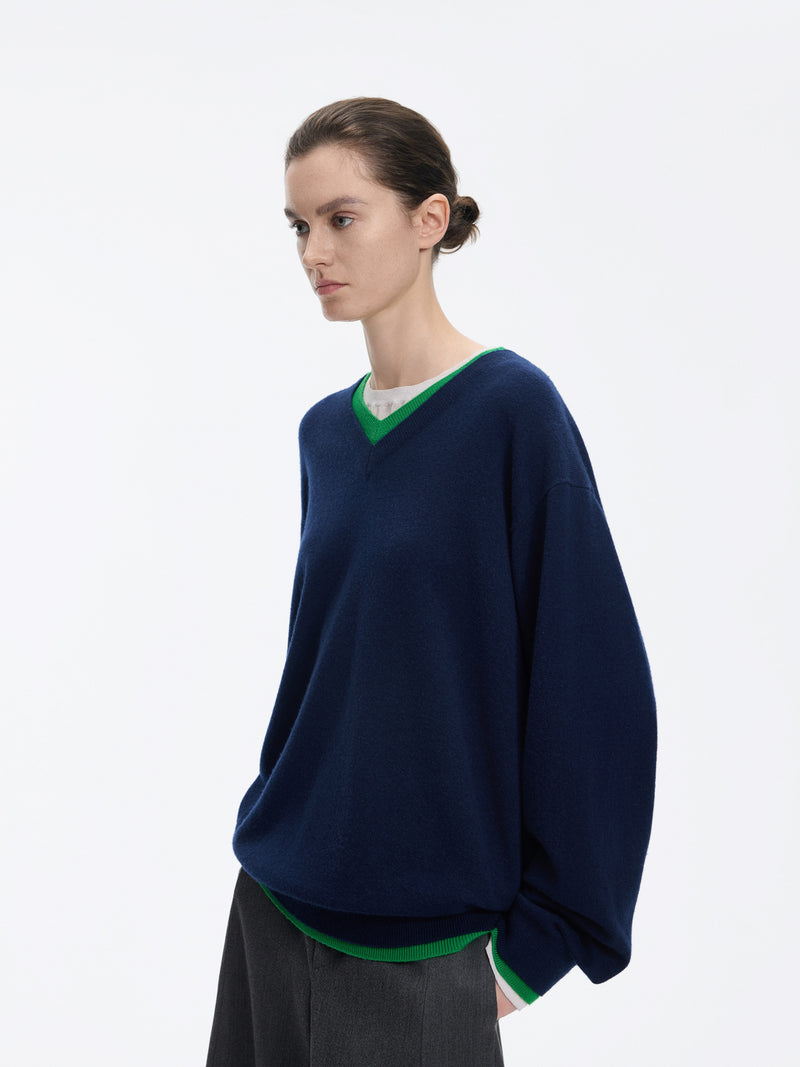 Sweater / JNBY Merino Wool Cashmere Blend V-Neck Pullover