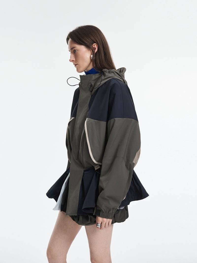 Jacket / JNBY Oversized Hooded Spliced Memory Fabric Jacket