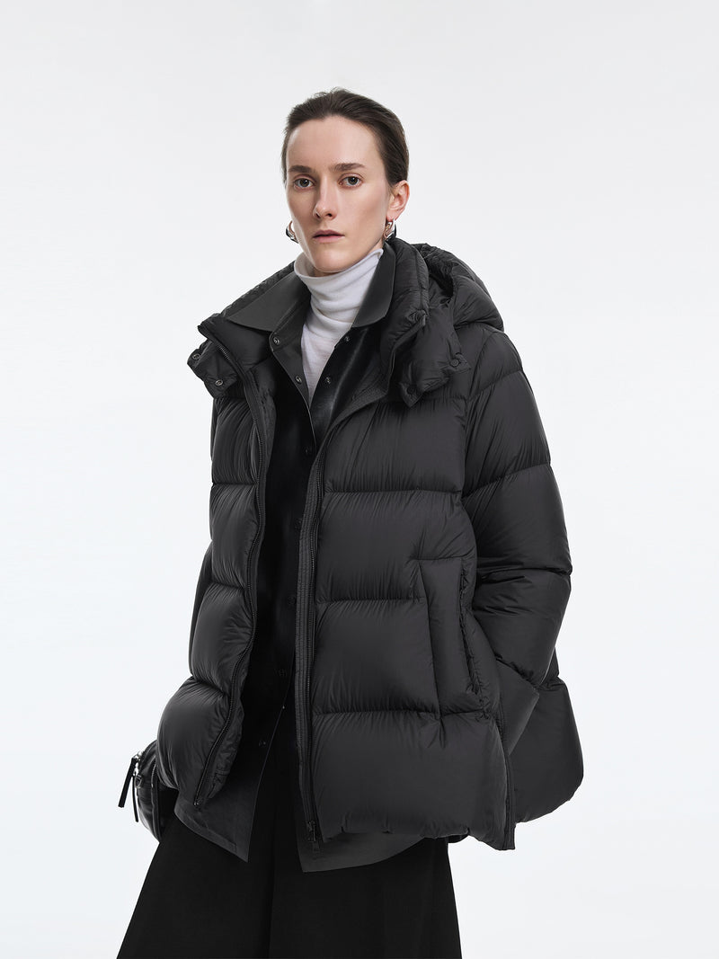 Coat / JNBY A-Line Down Puffer Jacket with Detachable Hood