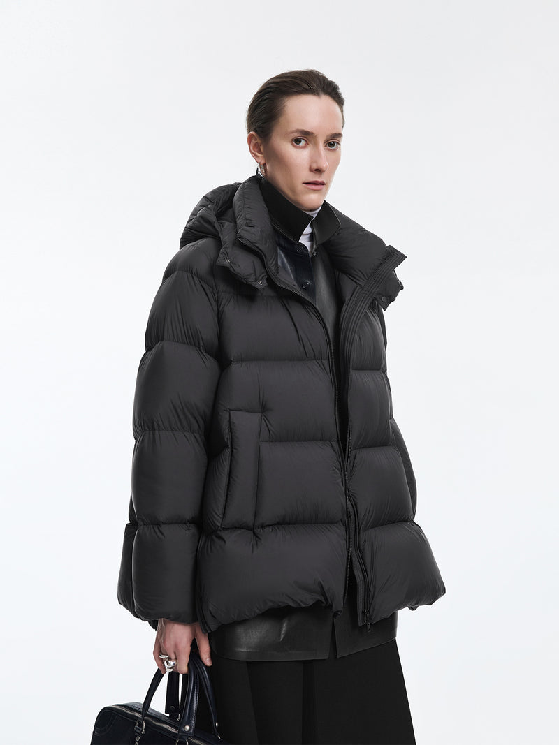 Coat / JNBY A-Line Down Puffer Jacket with Detachable Hood