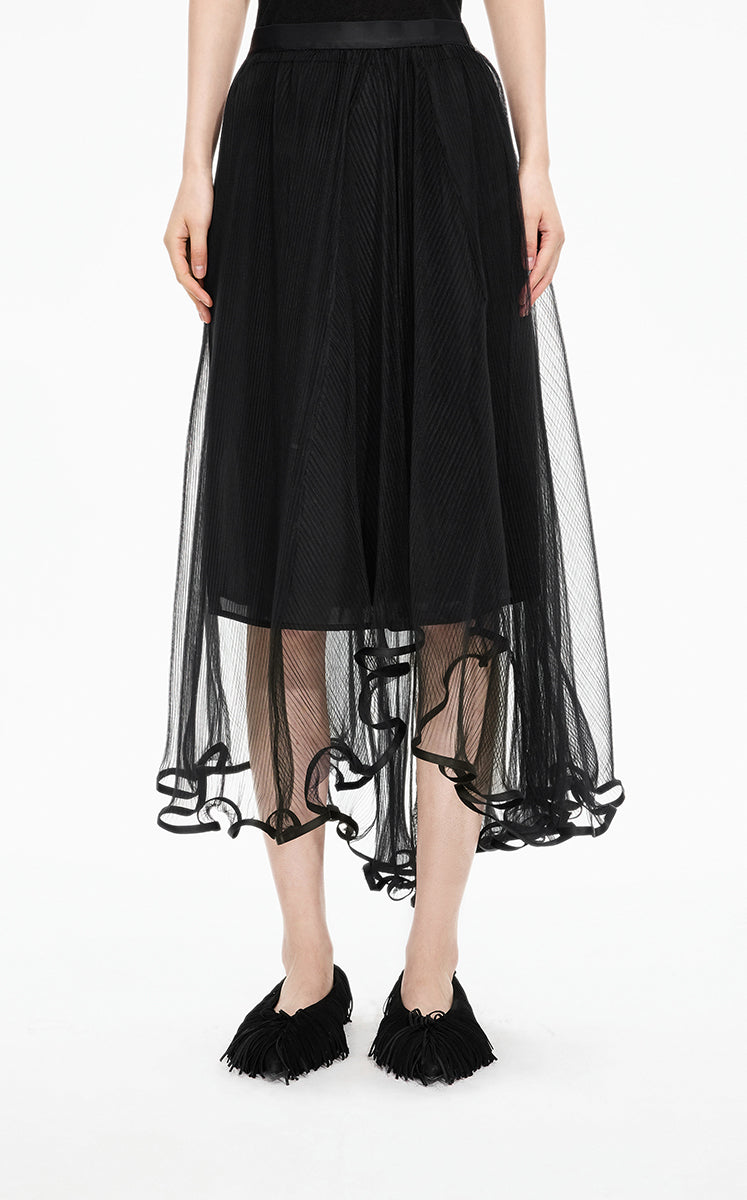 Skirt / JNBY Double-Layer Mesh A-Line Maxi Skirt Black