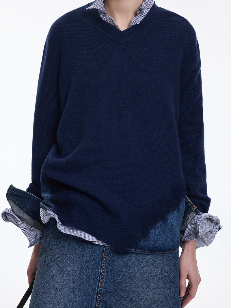 Sweater / JNBY Wool Yak Blend V-Neck Patchwork Pullover