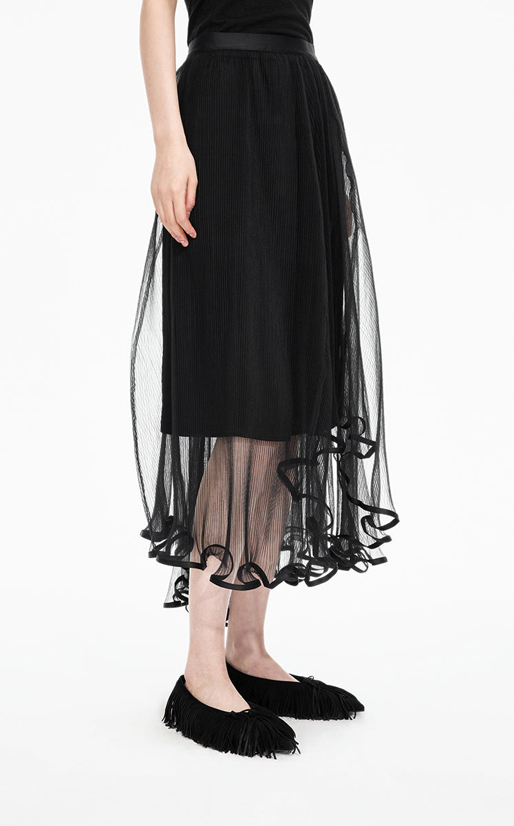 Skirt / JNBY Double-Layer Mesh A-Line Maxi Skirt