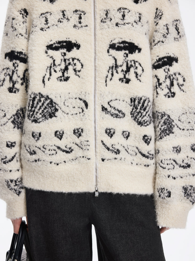 Cardigan / JNBY Alpaca Blend Jacquard Open Front Sweater