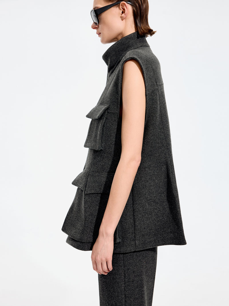 Vest / JNBY Wool Melton Stand Collar Sleeveless Vest