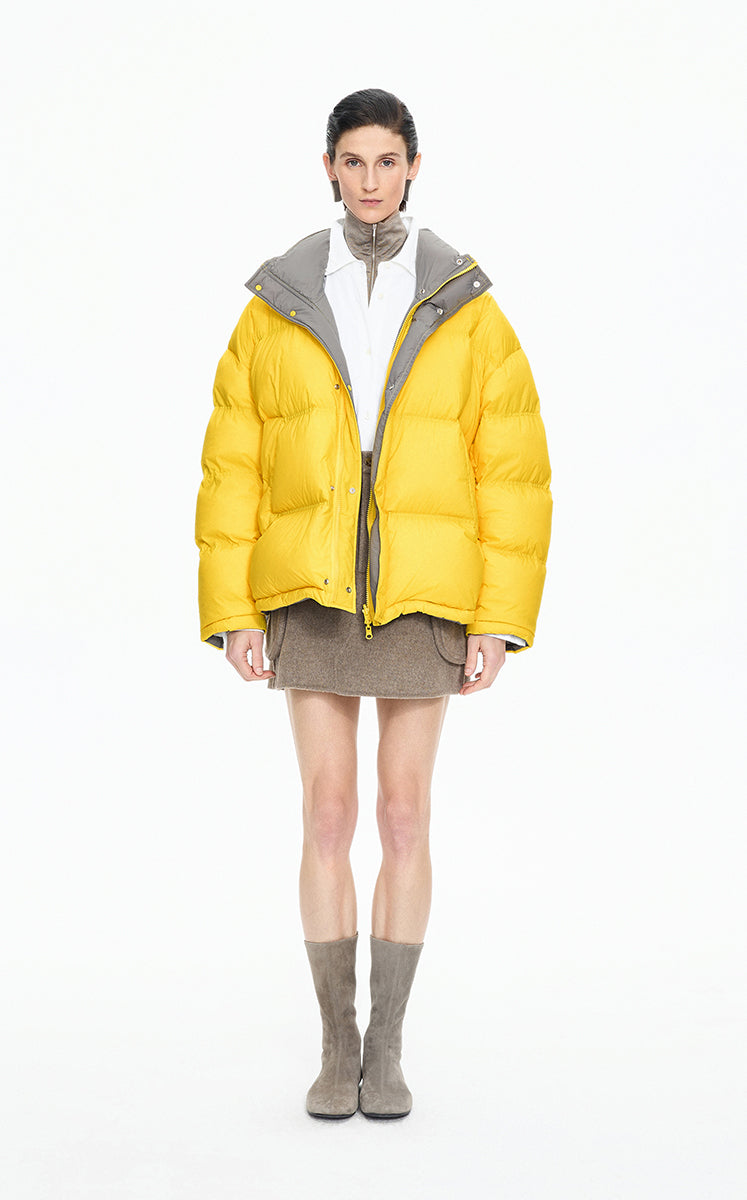 Down Coat / JNBY Oversized Jacquard Mid-Length Down Coat Yellow