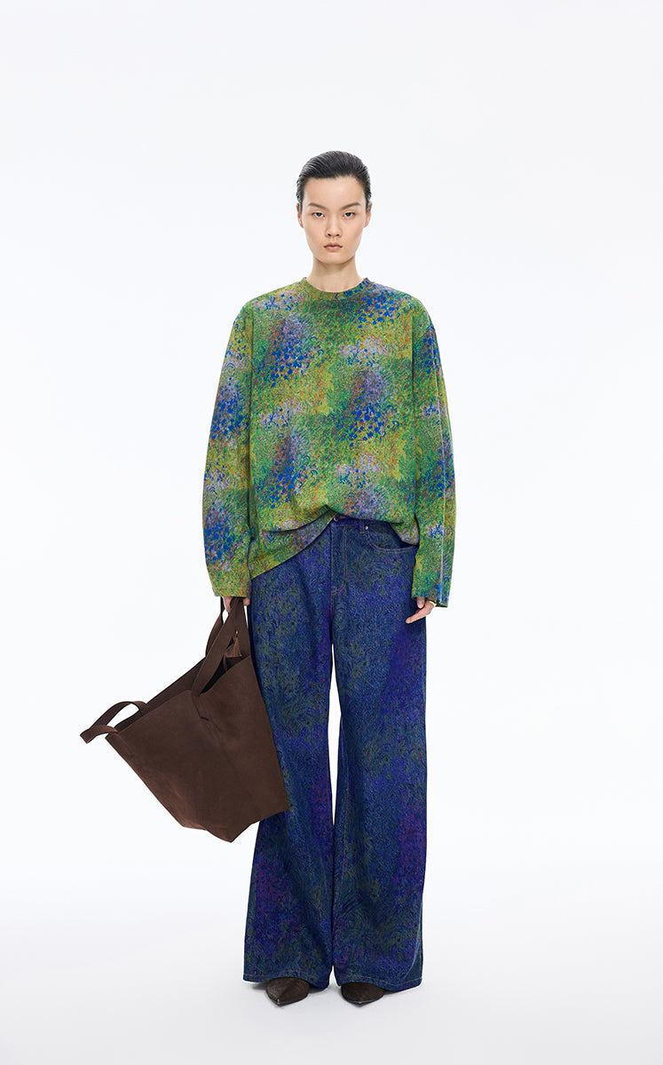 Pants / JNBY Wide-Leg Printed Denim Trousers