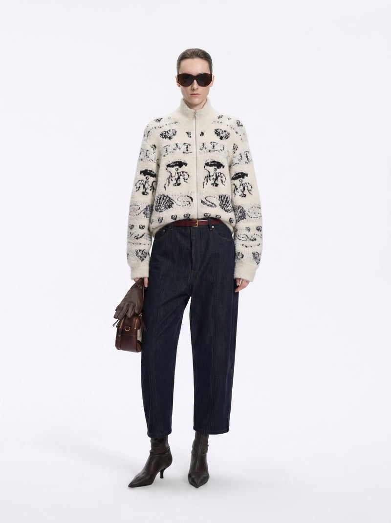 Cardigan / JNBY Alpaca Blend Jacquard Open Front Sweater