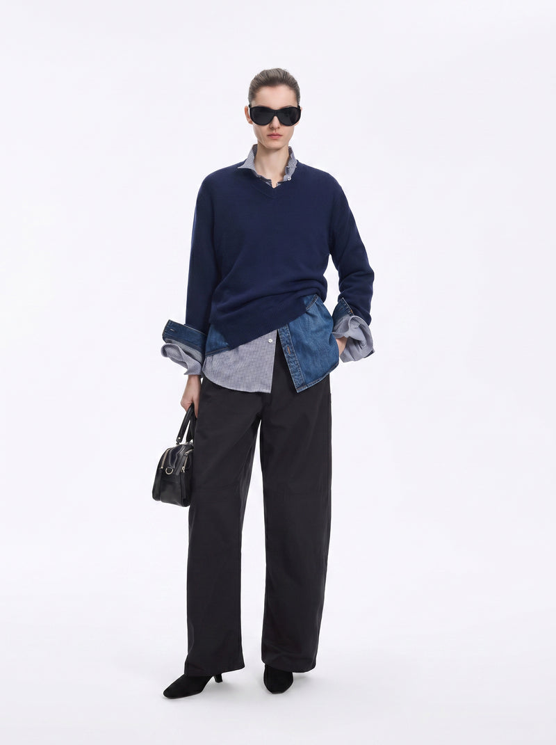 Sweater / JNBY Wool Yak Blend V-Neck Patchwork Pullover