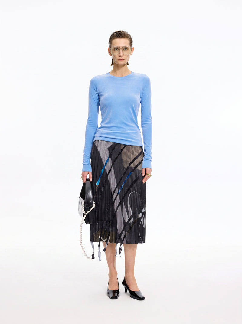 T-Shirt / JNBY Nylon Flocked Mesh Long Sleeve Top