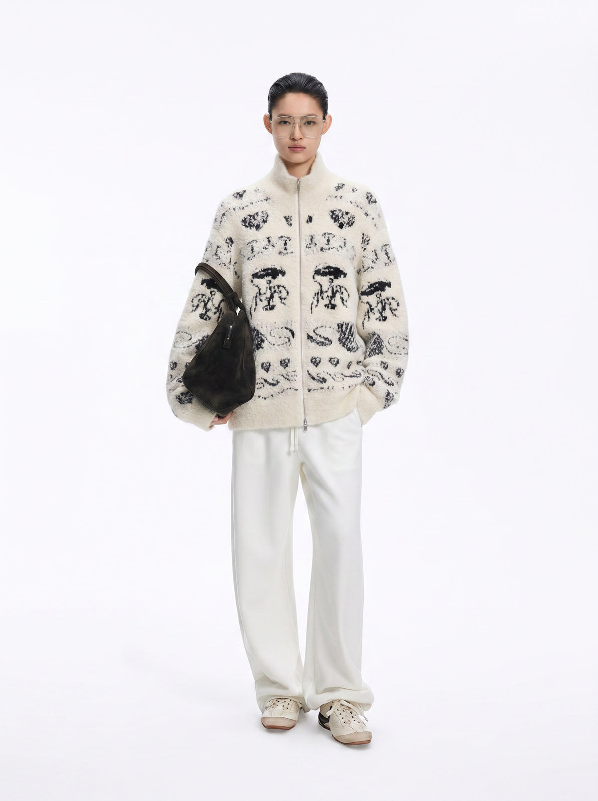 Cardigan / JNBY Alpaca Blend Jacquard Open Front Sweater