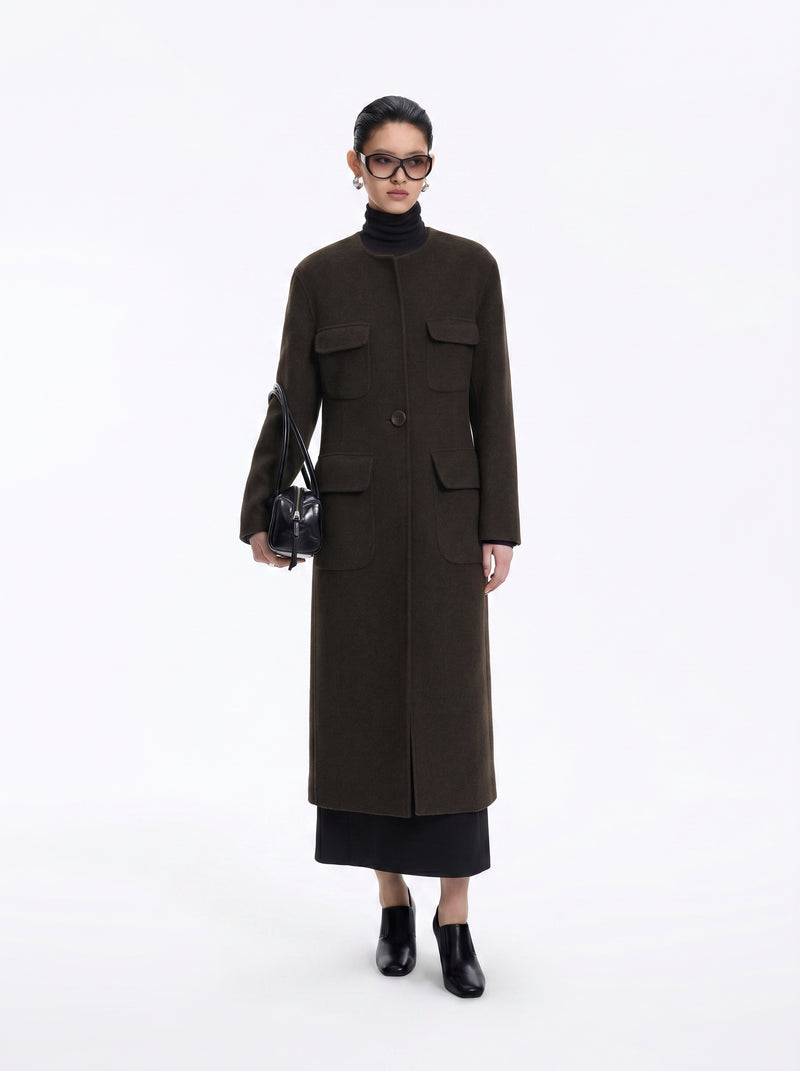 Coat / JNBY Wool Blend Double-Faced X-Line Long Coat