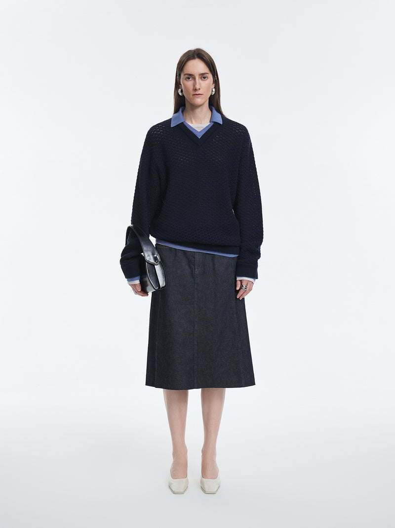 Skirt / JNBY Cotton A-Line Midi Denim Skirt