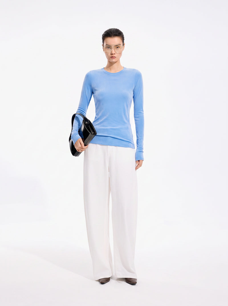 T-Shirt / JNBY Nylon Flocked Mesh Long Sleeve Top
