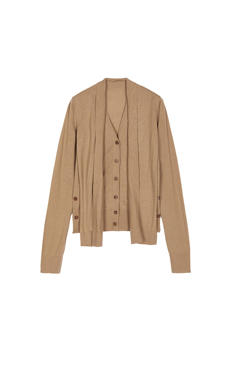 Sweater / JNBY Deconstructed Longline Wool Cardigan Kahaki