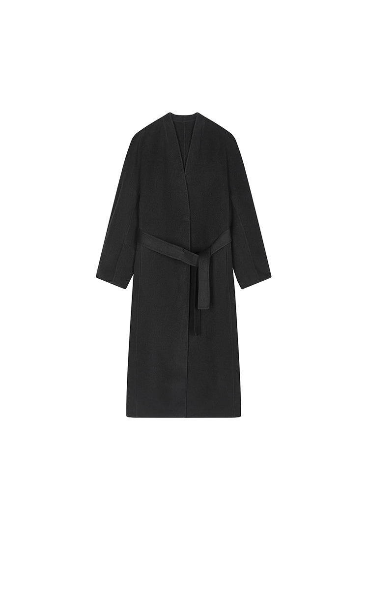 Coat / JNBY Collarless Longline Wool Double-Face Coat