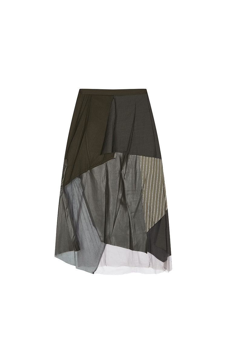 Skirt / JNBY A-Line Innovative Fabric Patchwork Skirt Dark Brown