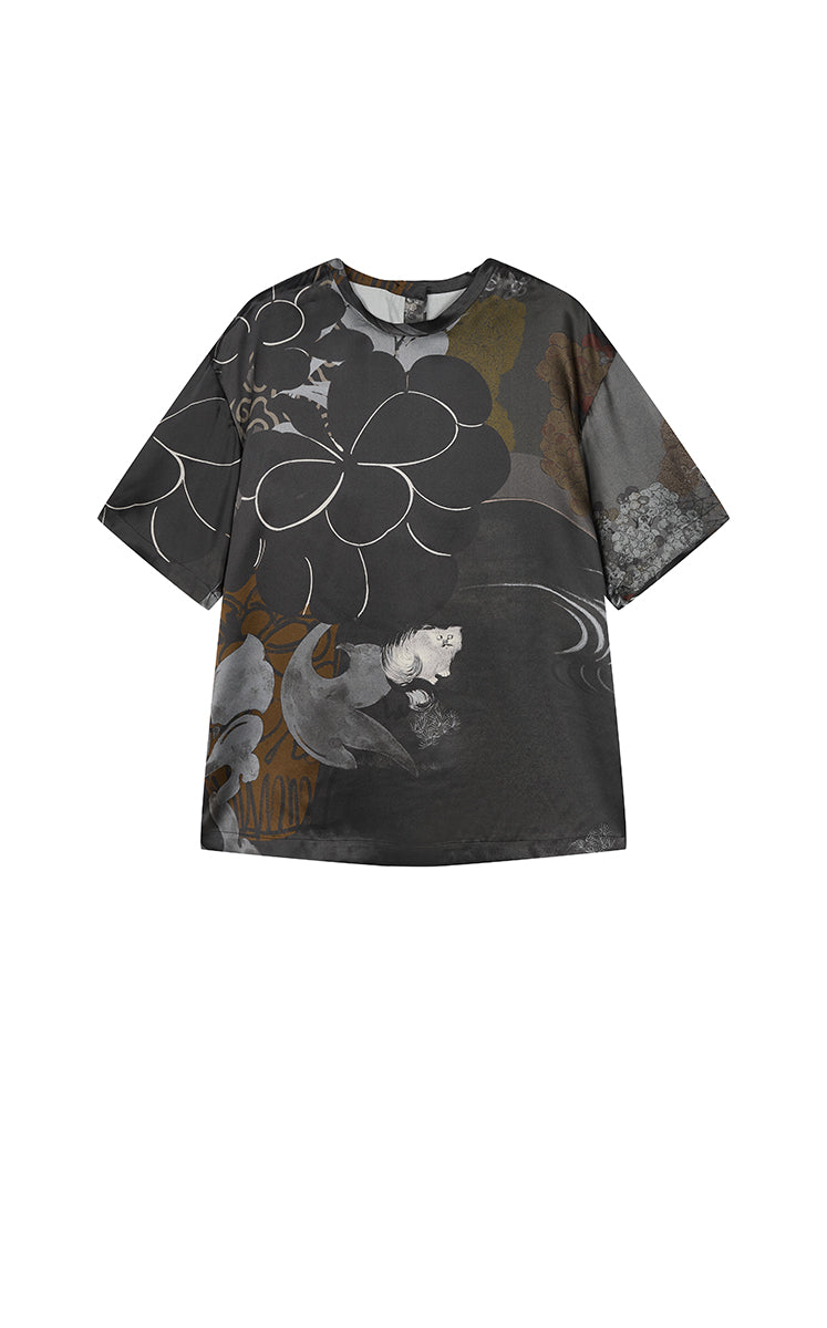 Shirt / JNBY Silk Printed Relaxed Top black