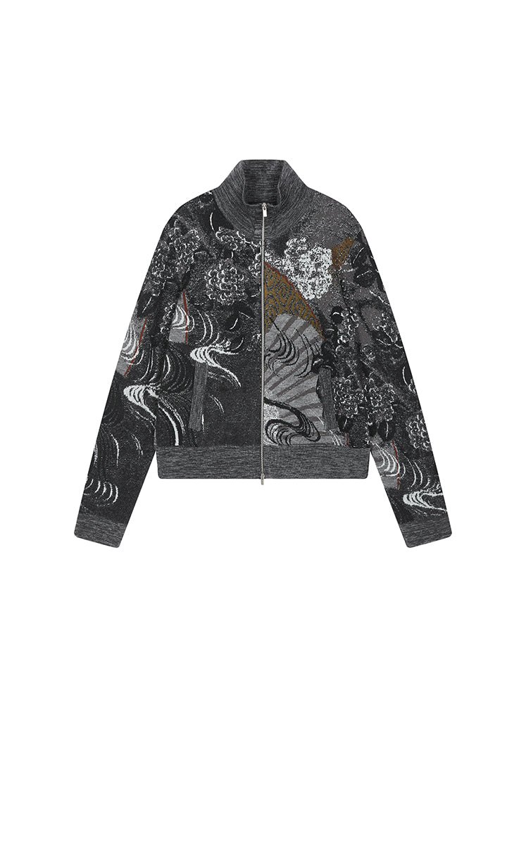 Sweater / JNBY Oriental Screen Motif Wool Blend Cardigan