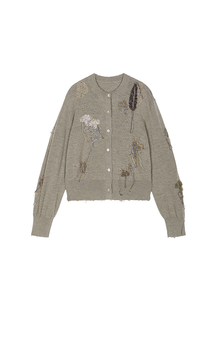 Sweater / JNBY Botanical Short Cropped Fit Wool Cardigan