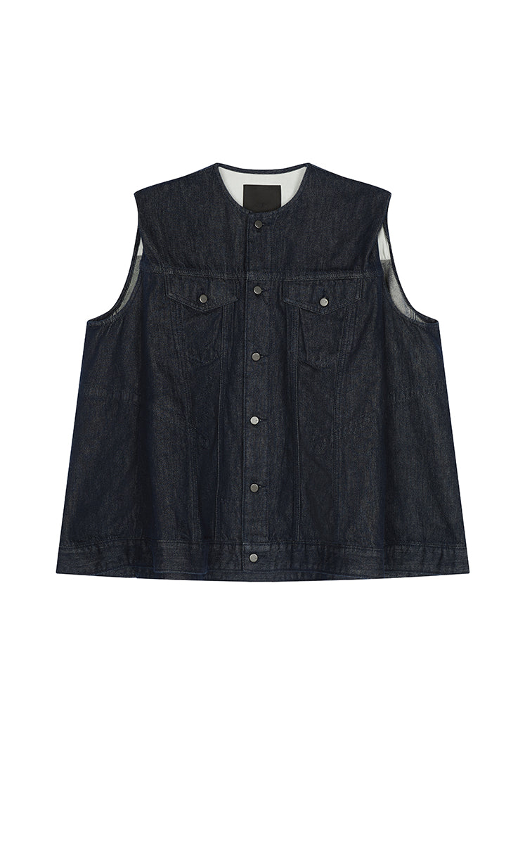 Vest / JNBY Oversized Cotton Drawstring Denim Vest